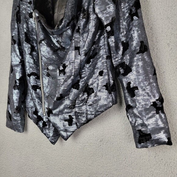 Bebe Kardashian Jacket Blazer M Asymmetric Zipper Sequin Swiftie Moto Mob Wife - Picture 6 of 16
